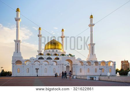 Astana, Kazakhstan - July 25, 2017: View Of The Nur-astana Mosque. Is A Modern Mosque In Astana And 