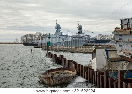 Baltiysk, Russia  - November 04, 2018: Small Missile Russian Corvettes Of The Buyan-class (project 2