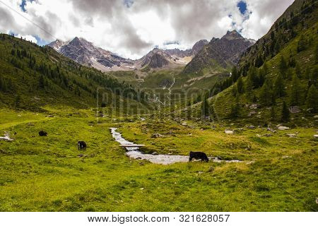 Streams From The Otztal Valley In South Tyrol In The Austrian Alps Near Solden On A Cloudy Day But W