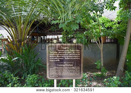 Kanchanaburi, Thailand, 09.09.2019: Beautiful Garden, Lake, Traditional Thai, Siamese Clothes, Build