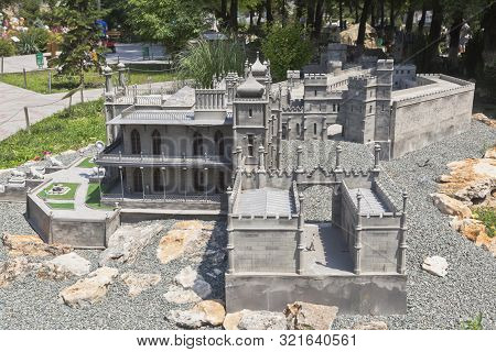Bakhchisaray, Crimea, Russia - July 22, 2019: Miniature Of The Vorontsov Palace Of The Resort City O