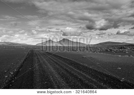 Dirt Road Along Central Highlands Of Iceland. Iceland Landscape. Route F907