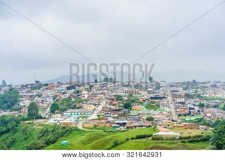 Aerial View Over The Colonial City Of Filandia In Colombia