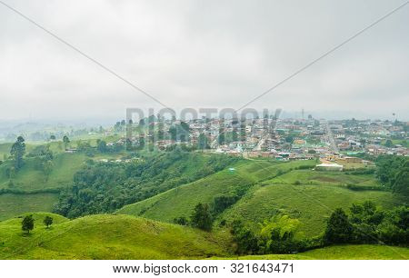 Aerial View Over The Colonial City Of Filandia In Colombia