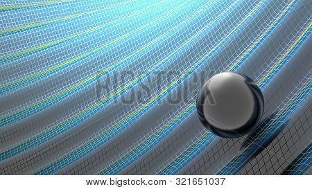 Black Glossy Sphere Over A Blue Waving Sufrace - 3d Rendering Illustration
