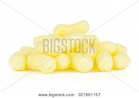 Lot Of Whole Salted Yellow Corn Puff Isolated On White Background
