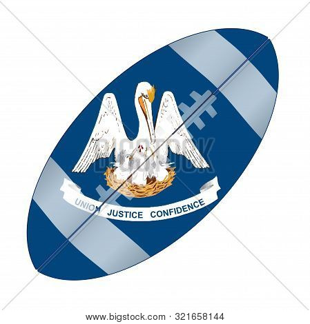 A Typical American Type Foorball Over A White Background With The Flag Of Louisiana