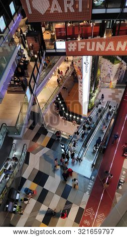 Singapore- 11 Aug, 2019: Singapore Funan Shopping Mall With New Facade View. The Revamped Funan Mall