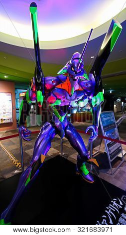 Hakata, Japan - Sep 10 2019: Statue Of Evangelion In Canal City Hakata.