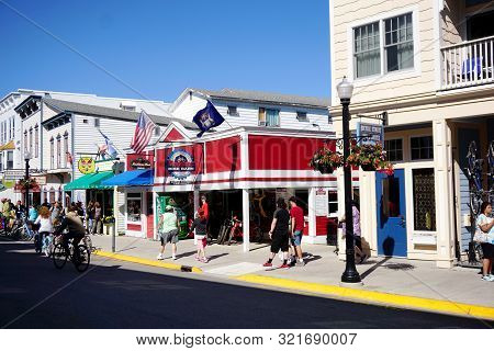 Mackinac Island, Michigan / United States - June 11, 2018: One May Rent A Bicycle At The Mackinac Bi