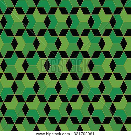 Vector Illustration. Abstract Light And Dark Green Geometric On Black Background. Seamless Repeat Pa