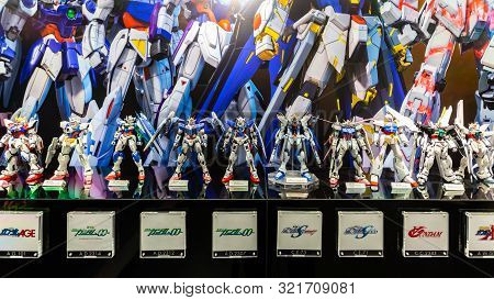 Tokyo, Japan - October 18, 2018: The Display Of Plastic Model Mobile Suit Gundam In Gundam Shopping 