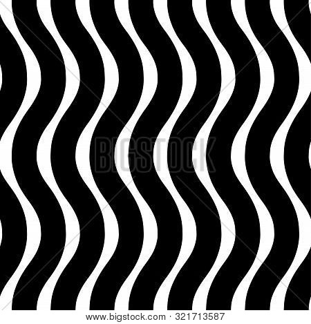 Vector Illustration. Black And White Wavy Stripes Repeat Pattern