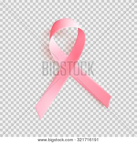 Realistic Pink Ribbon. Symbol Of World Breast Canser Awareness Month In October. Vector Illustration