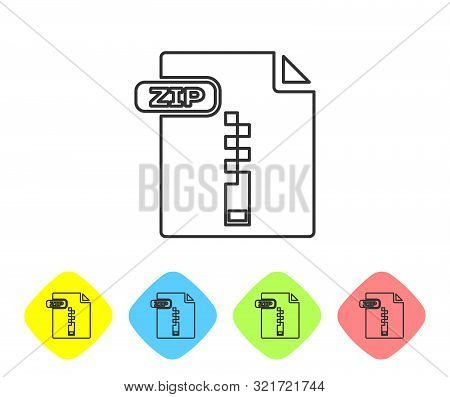 Grey Line Zip File Document. Download Zip Button Icon Isolated On White Background. Zip File Symbol.