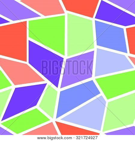 Vector Illustration. Stained Glass Orange , Green, Blue And Purple Geometrical Seamless Repeat Patte
