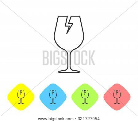 Grey Line Fragile Broken Glass Symbol For Delivery Boxes Icon On White Background. Set Icons In Colo