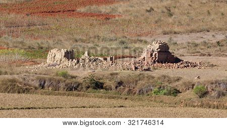 Mud Bricks Factory In Madagascar, Drying Bricks In The Field