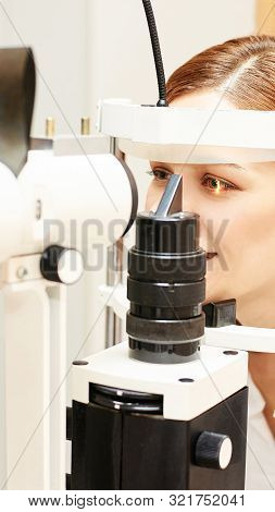 Eye Ophthalmologist Exam. Eyesight Recovery. Astigmatism Check Concept. Ophthalmology Diagmostic Dev