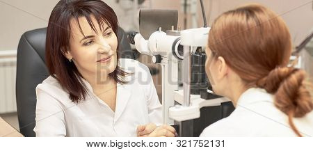 Eye Ophthalmologist Exam. Eyesight Recovery. Astigmatism Check Concept. Ophthalmology Diagmostic Dev