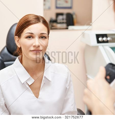 Eye Ophthalmologist Exam. Eyesight Recovery. Astigmatism Check Concept. Ophthalmology Diagmostic Dev