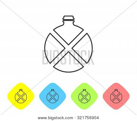 Grey Line Canteen Water Bottle Icon Isolated On White Background. Tourist Flask Icon. Jar Of Water U