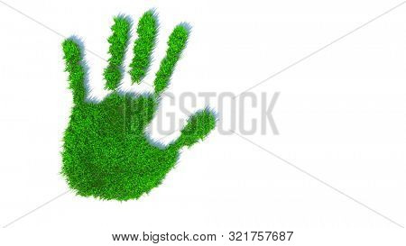 Concept or conceptual green grass handprint isolated on white background. A metaphor for ecology, environment, recycle, nature conservation,  pring or protection against global warming 3d illustration