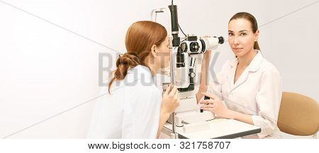 Eye Ophthalmologist Exam. Eyesight Recovery. Astigmatism Check Concept. Ophthalmology Diagmostic Dev