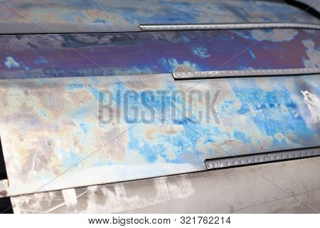 Scratched Colored Metal Texture, Neon Steeel Background