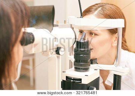 Eye Ophthalmologist Exam. Eyesight Recovery. Astigmatism Check Concept. Ophthalmology Diagmostic Dev