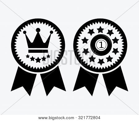 A Sign Of Premium Class. Medal With A Star And Ribbon. Mark Of Distinction. Black And White Quality 