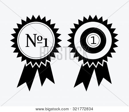 A Sign Of Premium Class. Medal With A Star And Ribbon. Mark Of Distinction. Black And White Quality 