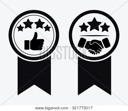 A Sign Of Premium Class. Medal With A Star And Ribbon. Mark Of Distinction. Black And White Quality 