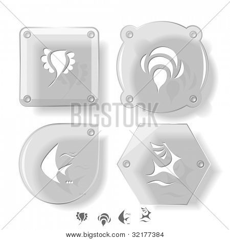 Animal icon set. Deer, bird, bee, fish.  Glass buttons. Vector illustration. Eps10.