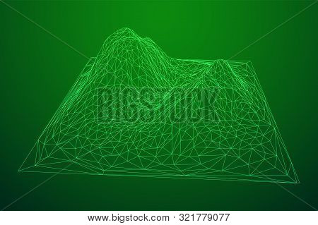 Wireframe Terrain Background. Cyberspace Landscape Grid Technology Vectorillustration