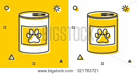 Black Canned Food Icon Isolated On Yellow And White Background. Food For Animals. Pet Food Can. Dog 