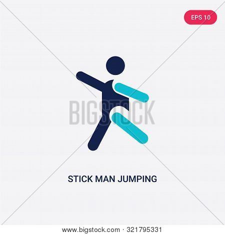 two colored stick man jumping vector icon from behavior.
