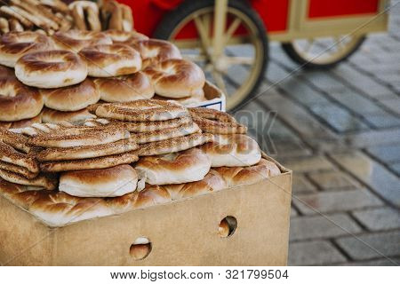 Traditional Circular Bread Simit With Sesame Seeds, Also Known As Turkish Bagel.