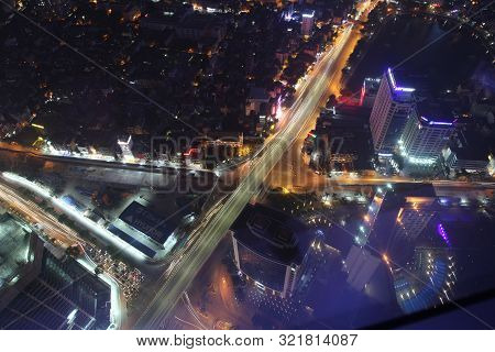 Hanoi, Vietnam -june 12, 2019: Modern Hanoi, Night Hanoi, View From A Skyscraper  And Intersection P