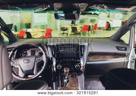 Ufa, Russia, 1 July, 2019: Toyota Alphard Car Is Displaying At Toyota.