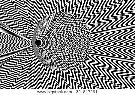 Abstract Black And White Striped Background. Geometric Pattern With Visual Distortion Effect. Optica