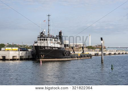 New Bedford, Massachusetts, Usa - September 10, 2019: Offshore Supply Vessel Berto L. Miller Tied Up