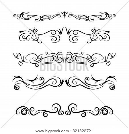 Hand Drawn Decorative Swirls Dividers And Borders Vector Set.