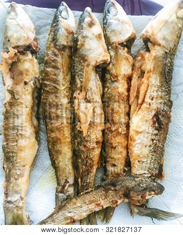 Close-up Of Fried Fish - Flathead Grey Mullet