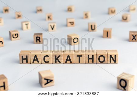Hackathon - Word From Wooden Blocks With Letters, Hackathon  Hack Day, Hackfest Or Codefest Event Co