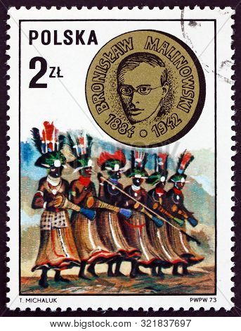 Poland - Circa 1973: A Stamp Printed In Poland Shows Bronislaw Malinowski And Trobriand Island Drumm