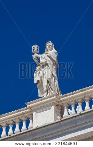 Detail Of The Statues Of Saints That Crown The Colonnades Of St. Peter Square Built On 1667 On The V