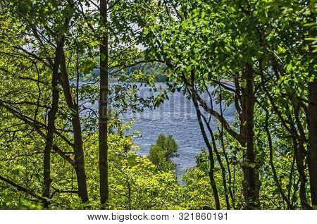 Glimpse Of Manistee Lake Showing Through An Opening In The Woods
