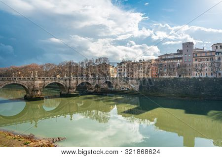 ROME, ITALY - January 17, 2019: Aelian Bridge or Pons Aelius ( Roman bridge ) in Rome, ITALY 