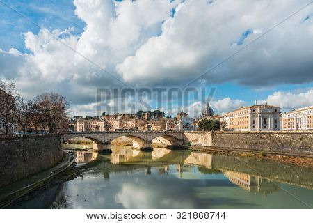ROME, ITALY - January 17, 2019: Aelian Bridge or Pons Aelius ( Roman bridge ) in Rome, ITALY 